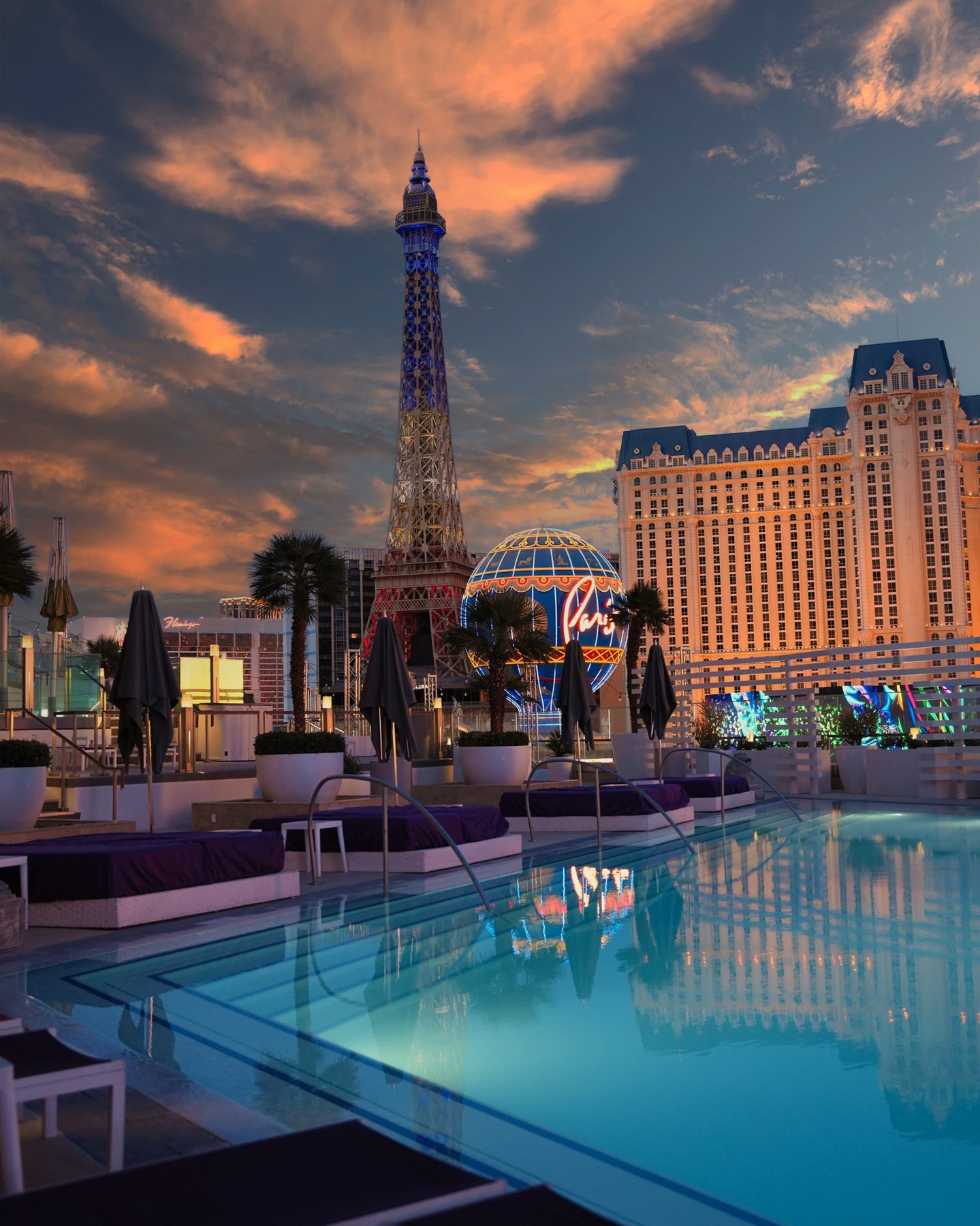 Rooftop pool at sunset, Las Vegas Strip